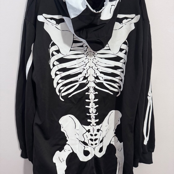 Spooktacular Halloween  Costume Printed Skeleton Hooded Zipper Onesie, Unisex - Picture 2 of 5